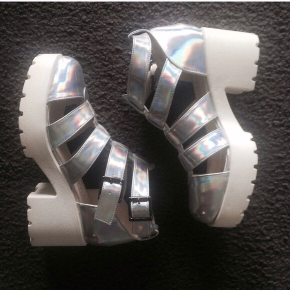 NWOT Boohoo Metallic Cleated Work Boots